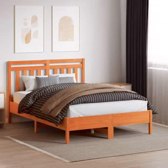 Berkfield Home Waxed Brown Solid Pine Wood Headboard, Width: 135 cm