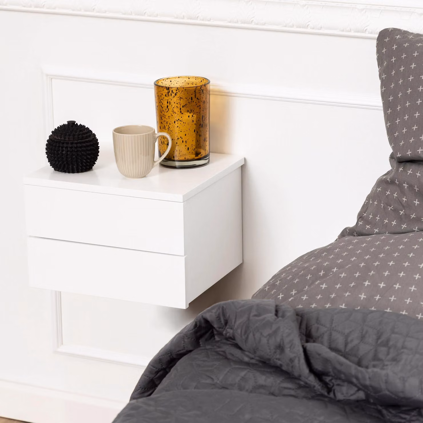 Furniture To Go Avignon Wall Mounted Bedside Table with 2 Drawers in White – 2