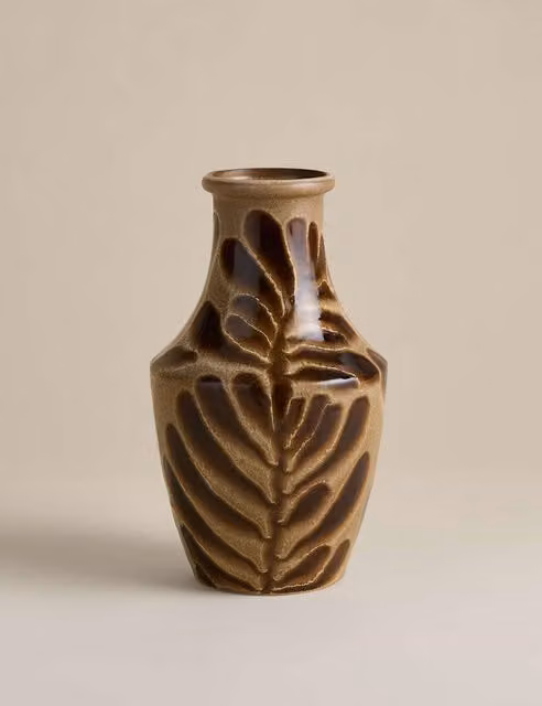 M&S Brown Organic Ceramic Leaf Tabletop Vase