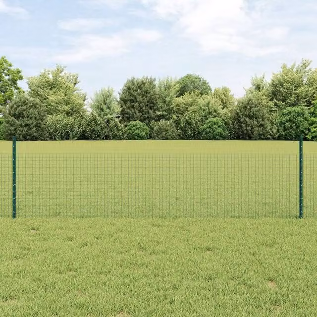 Berkfield Home Green Galvanised Steel Welded Wire Fence with 11 U-Profile In-Ground Posts, W: 25 m, H: 0.5 m – 1