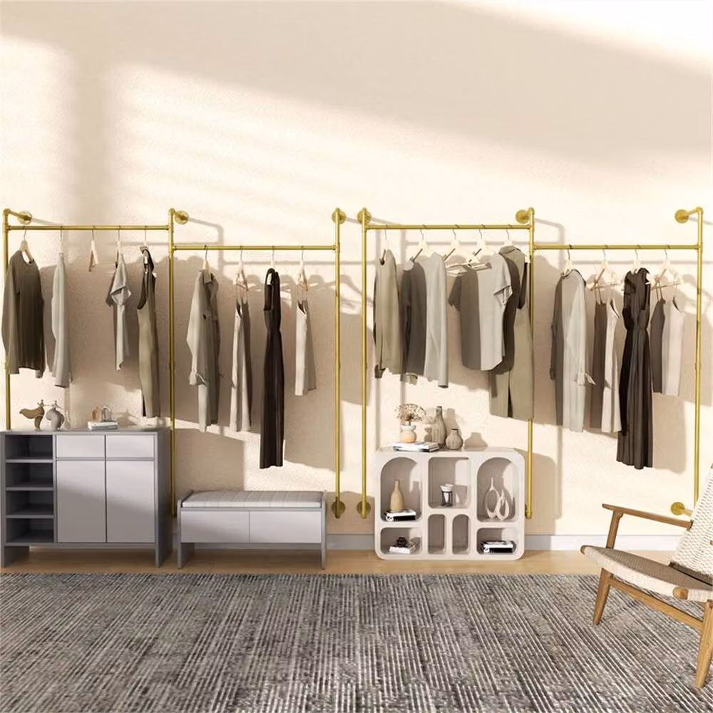 Nordara Rustic Industrial Wooden Wall Mount Clothing Rack Storage Unit in Gold, Width: 70 cm – 2