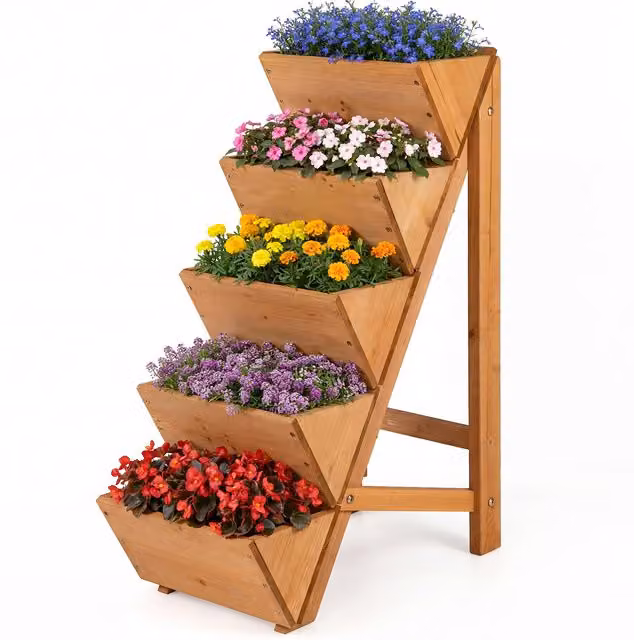 COSTWAY 5-Tier Wooden Vertical Raised Garden Bed in Orange and Brown
