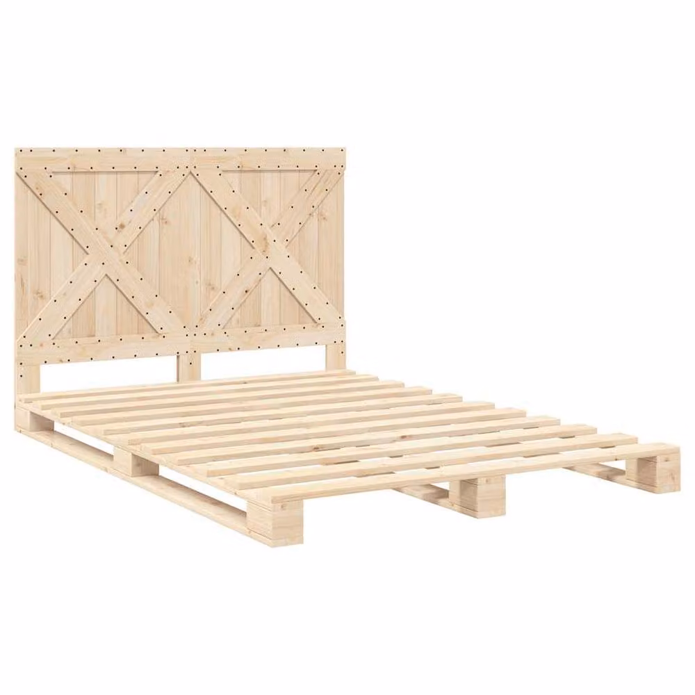 Berkfield Home Solid Wood Bed Frame with Headboard in Beige, W/D/H: 140 x 200 cm – 2