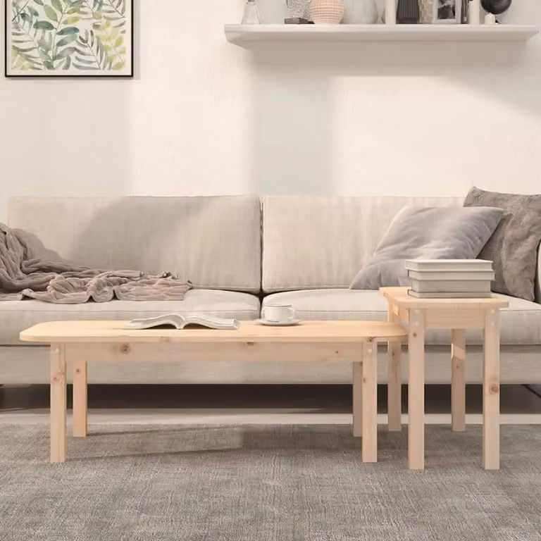 Berkfield Home 2 Piece Rustic Solid Wood Pine Coffee Table Set in Brown
