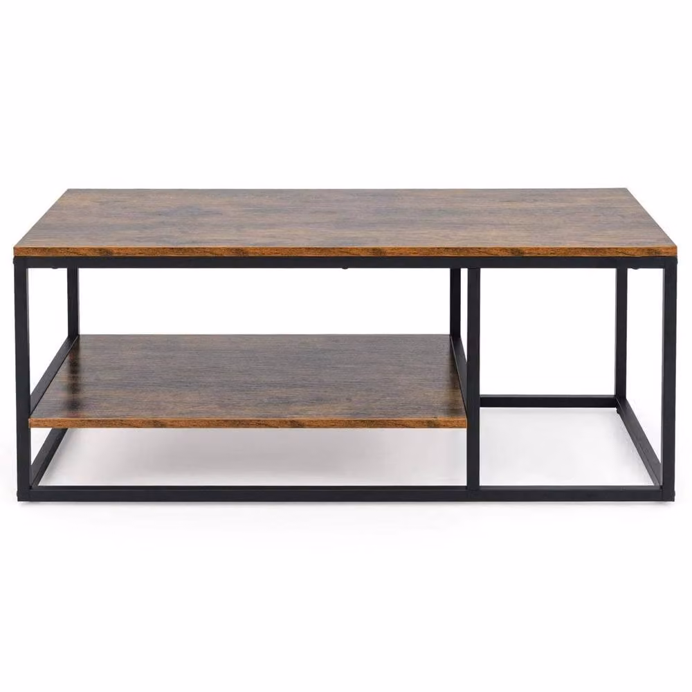 FORGEVIO 2-Tier Industrial Wood and Metal Rectangular Coffee Table in Brown and Black – 4