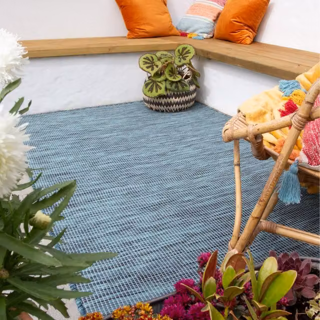 The Rug House Petrol Blue Flat Weave Indoor Outdoor Area Rug, W: 110 cm, D: 58 cm