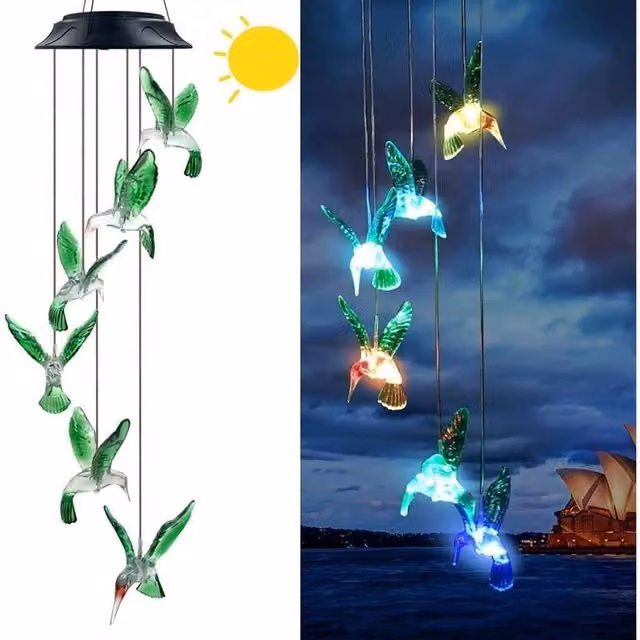 Kelvenix Hummingbird Solar Powered Multicolour LED Garden Wind Chimes Decor