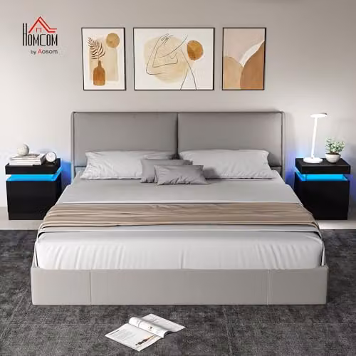 HOMCOM Set of 2 Modern High Gloss Bedside Tables with Integrated LED Lighting, Black, W/D/H: 35 x 45 x 52 cm – 2