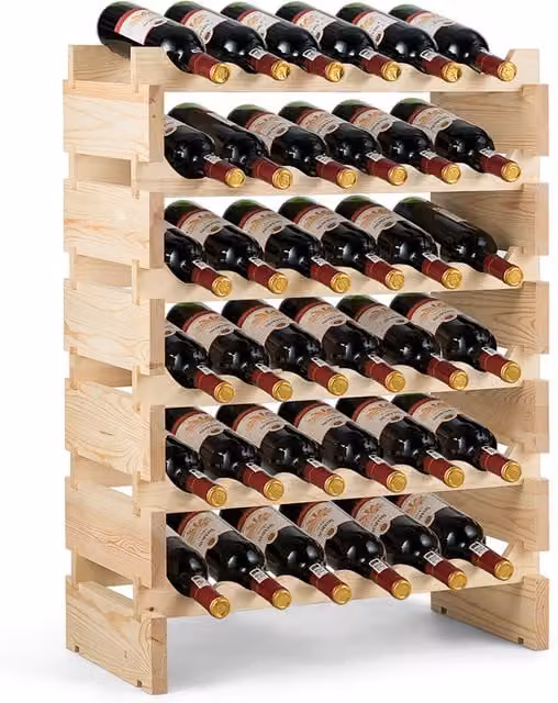 Costway Freestanding 36 Bottle Wine Rack in Natural Pine Wood – 1