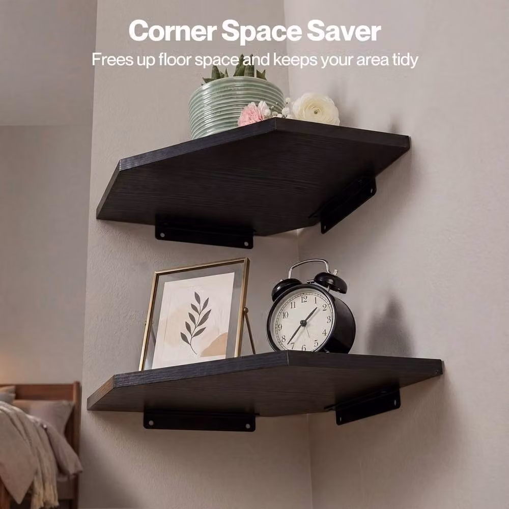 Kelvenix 2 Pack Black Matt Floating Corner Wall Mounted Shelves – 3