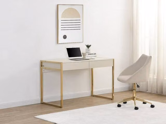 Vente-unique Mason Writing Desk with 2 Drawers in Beige and Gold, W/D/H: 120 x 60 x 75 cm
