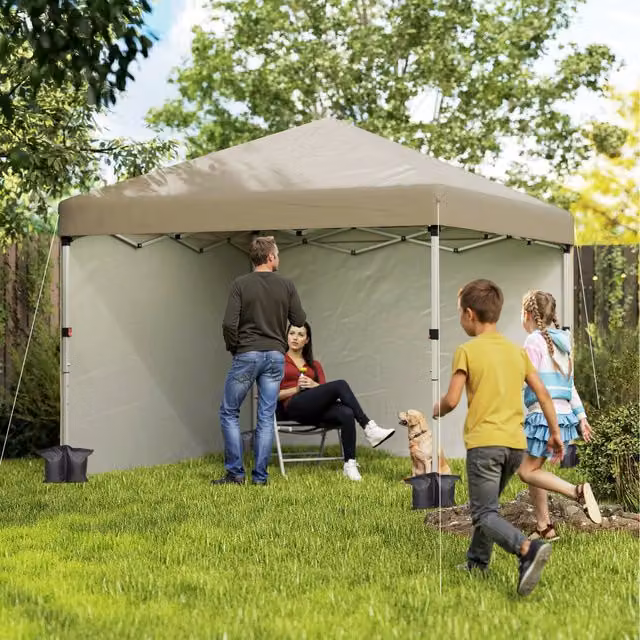 Outsunny Pop Up Gazebo Party Tent with 2 Sidewalls, Beige/Yellow, W: 300 cm, D: 300 cm, H: 288 cm