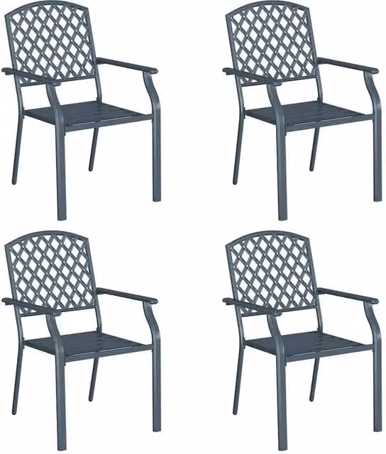 Berkfield Home Set of 4 Stackable Anthracite Grey Steel Garden Chairs