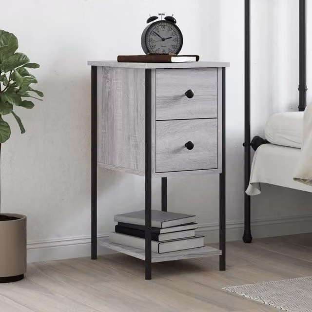 Berkfield Home Grey Sonoma Bedside Cabinet in Engineered Wood, W/D/H: 32 x 42 x 70 cm