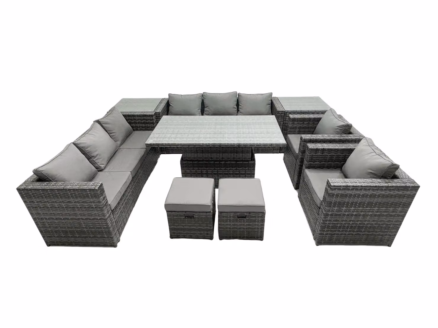 Fimous 9 Seater Outdoor Rattan Garden Furniture Set with Adjustable Lifting Dining Table and Side Table in Grey – 2
