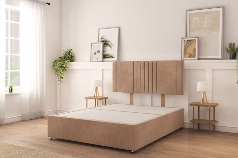 Sloomy Langston Plush Divan Bed Set with 2 Drawers and 26 inch Strutted Headboard in Light Brown, Single, W/D/H: 90 x 200 cm