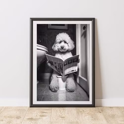 60 Second Makeover Poodle On The Toilet Multicolour Paper Poster, W: 21.0 cm, H: 29.7 cm