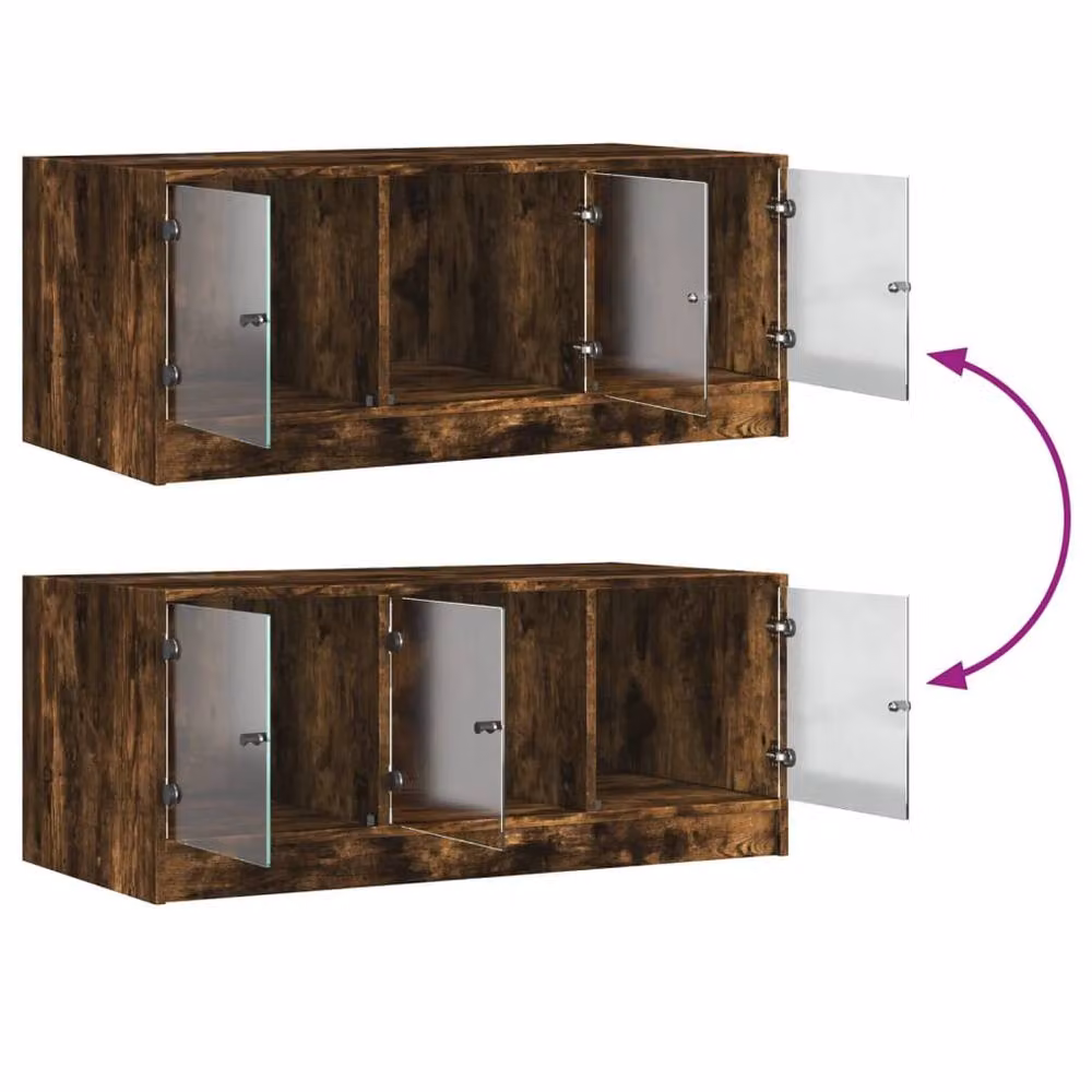 Berkfield Home Coffee Table with Glass Doors in Smoked Oak Brown, W/D/H: 102 x 50 x 42 cm – 4