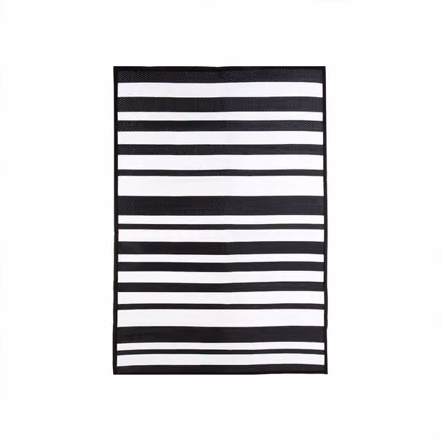 Charles Bentley Striped Woven Indoor Outdoor Rug in Black and White, W/D/H: 170 x 120 cm