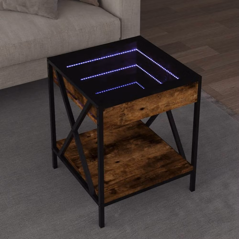 Berkfield Home Infinity LED Decorative Coffee Table in Smoked Oak and Brown, W/D/H: 40 x 40 x 49 cm – 1