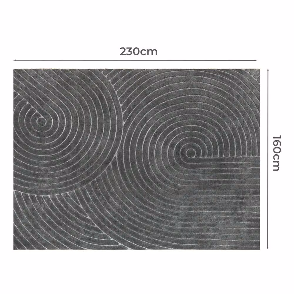 Nordara Grey Large Plush Velvet Shaggy Area Rug, W: 160 cm, L: 230 cm – 2