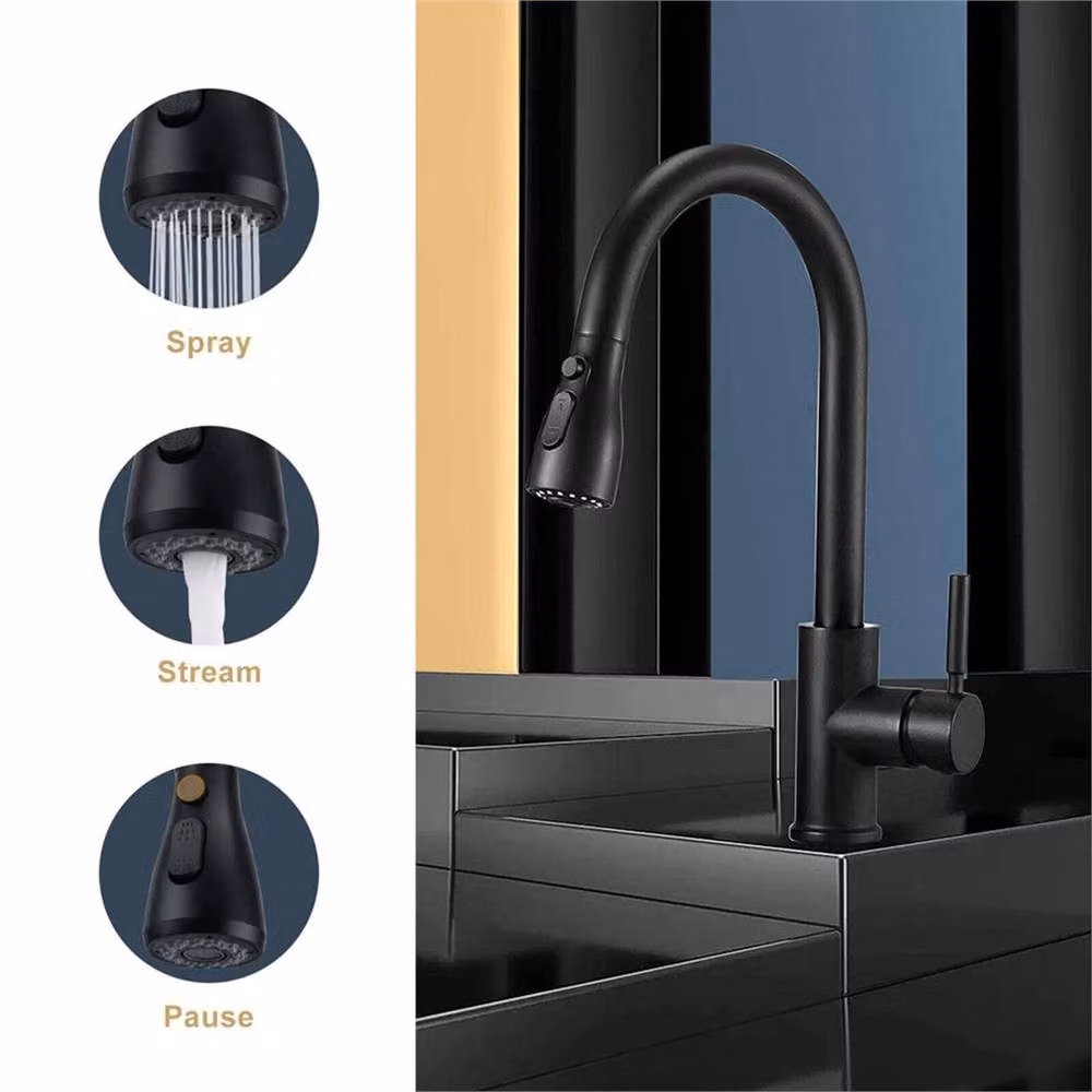 Nordara Matt Black Single Lever Kitchen Sink Mixer Tap with Pull Out Spray Spout – 4