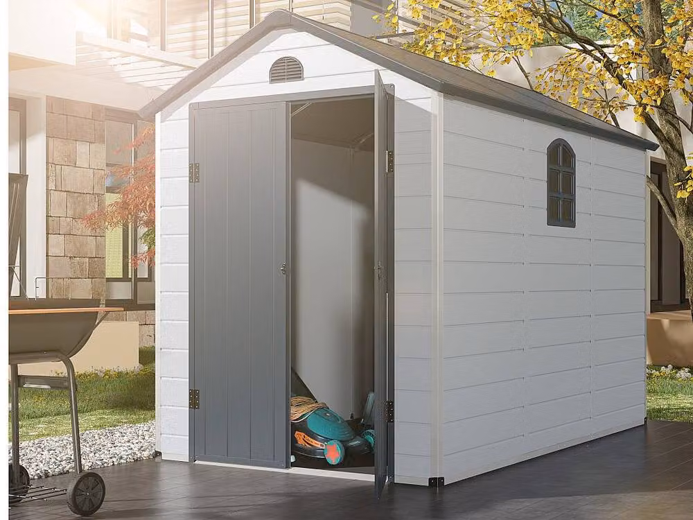 Vente-unique CESIO Grey Resin Garden Shed with Double Doors and Window, 5.32 m2 – 4