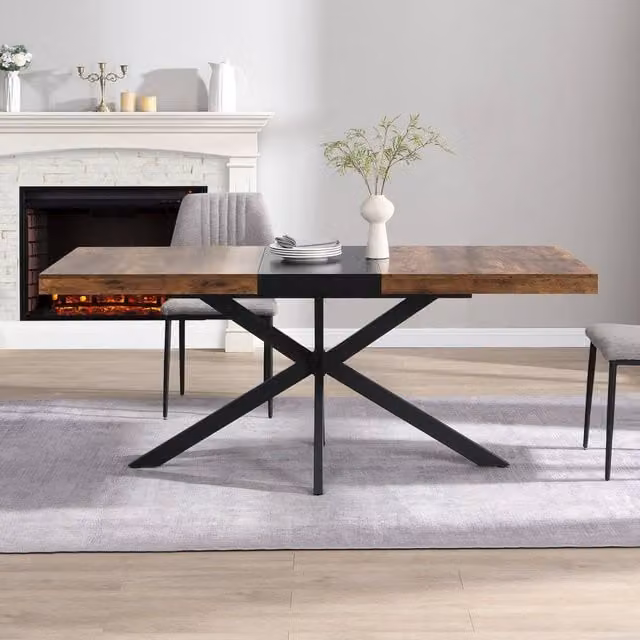 Mona Vale Furniture Industrial X-Frame Extendable Rectangular Dining Table in Brown
