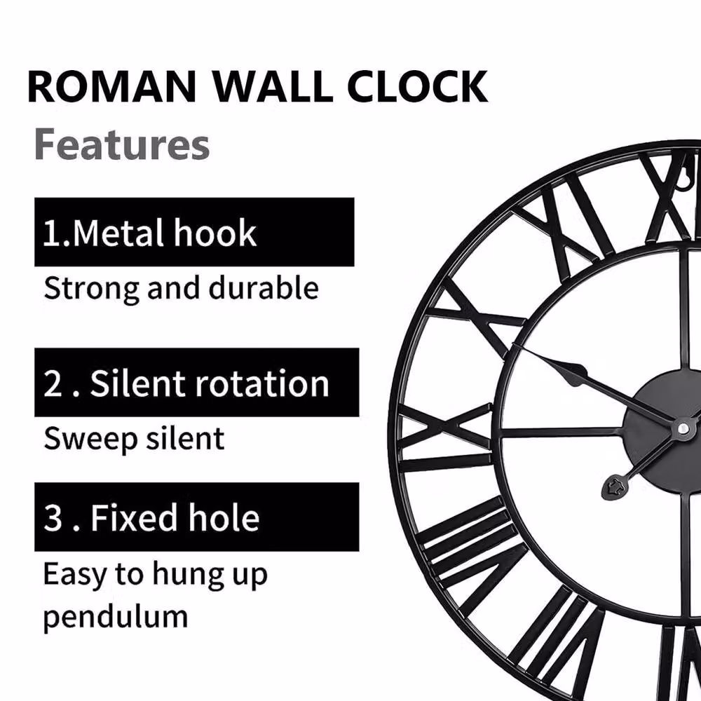 FLAVORA Black Garden Round Metal Analog Wall Clock – 4