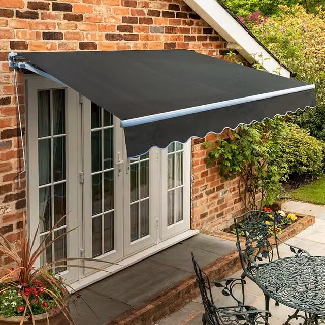 Primrose Manual Wall-Mounted Folding Arm Garden Patio Awning in Anthracite Grey, Width: 450 cm