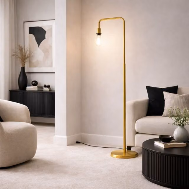 CGC Kyra Modern Arc Floor Lamp in Gold/Brass, Height: 143 cm