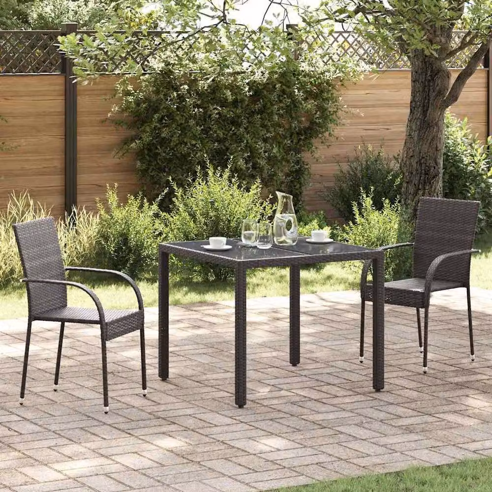 Berkfield Home Stackable Outdoor Chairs, 2 Piece Set in Brown Poly Rattan with Powder Coated Steel Frame, W/D/H: 53.5 x 55.5 x 95 cm – 2
