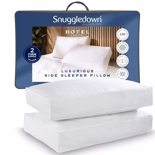 Snuggledown Hotel Side Sleeper Pillows 2 Pack, Firm Support for Back and Side Sleepers, White, W: 64 cm, H: 38 cm