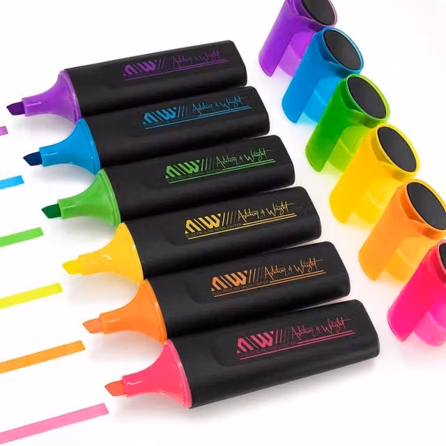 Ashton and Wright ElectroLine Classic Chisel Tip Highlighters, Pack of 6, Neon Multicolour