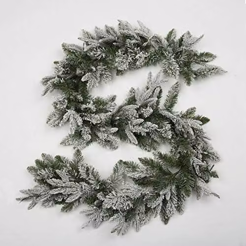 Shatchi Lapland Christmas Garland in Green and White with Snow Flock effect, 2m – 1