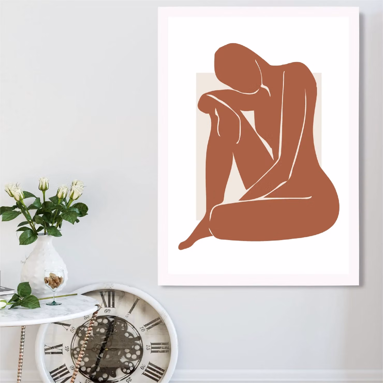 ARTZE Matisse Abstract Framed Print in Nude, Cream and Terracotta with White Frame, Size: A2 – 2