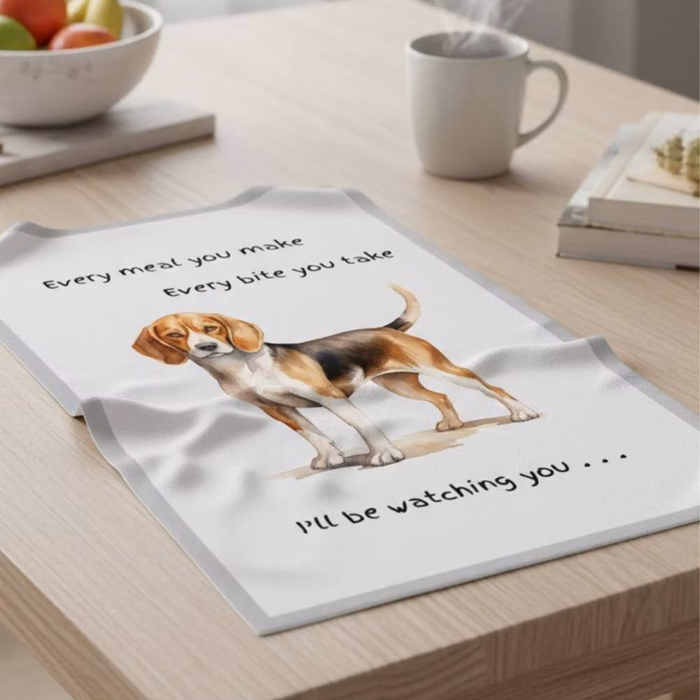 Animal Crackers Beagle Dog Novelty Cotton Tea Towel in White and Grey – 2