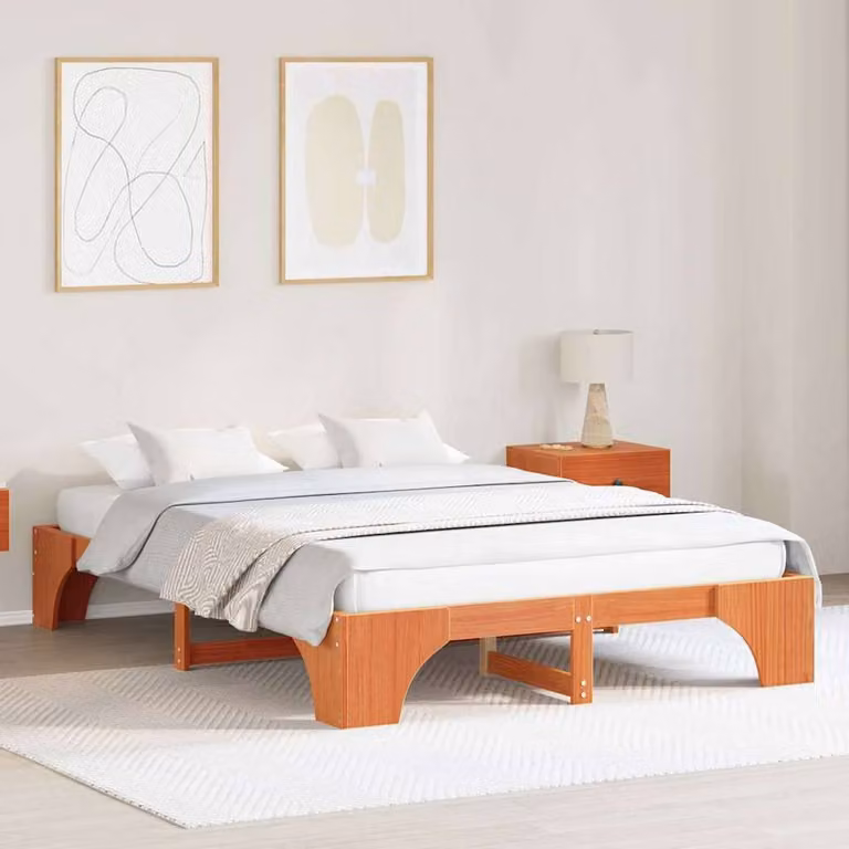 Berkfield Home Modern Solid Wood Bed Frame, Wax Brown, W/D/H: 140 x 200 cm