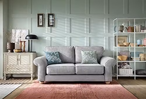 Abakus Direct Ingrid 2 Seater Sofa in Light Grey Braided Chenille Fabric, W/D/H: 194 x 95 x 90 cm – 1