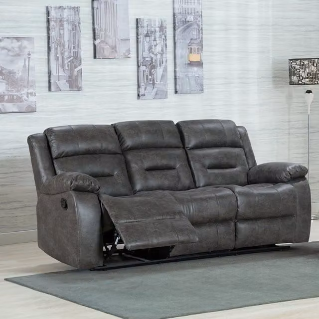 Furnishings For Less UK Monty Grey Fabric Manual Reclining 3 Seater Sofa