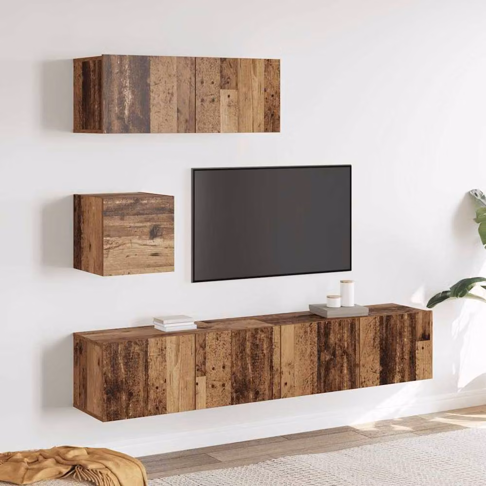 Berkfield Home 4 Piece Classic Wall-Mounted TV Cabinet and Lowboard Set in Brown and Multicolour Engineered Wood – 2