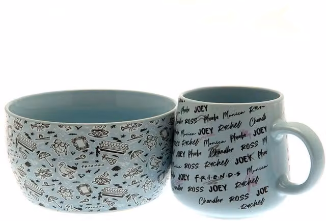 Friends Doodle Ceramic Breakfast Set in Blue