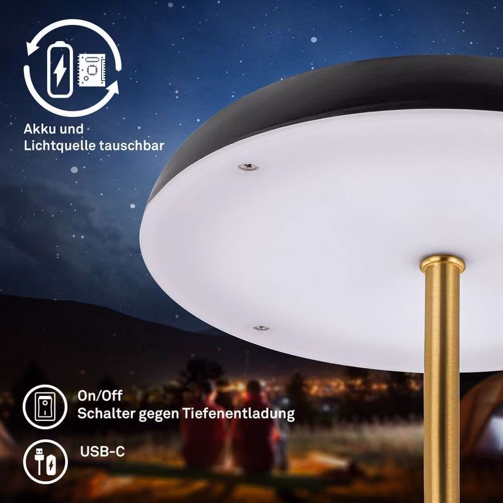 Briloner Rechargeable LED Table Lamp with Touch Dimming, IP44 Rated, Black and Gold/Brass, H x W x D: 30.5 x 19.5 x 19.5 cm – 5