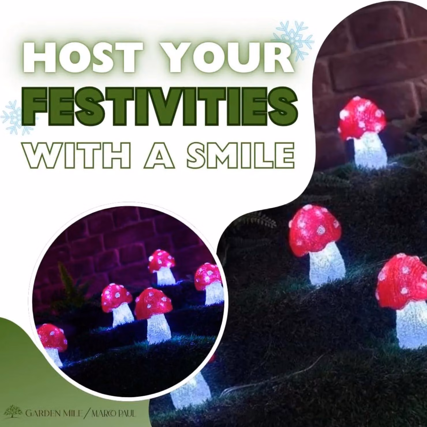 Marco Paul Pack of 5 Red and White Acrylic Mushroom LED Garden Lights, Battery Powered – 4