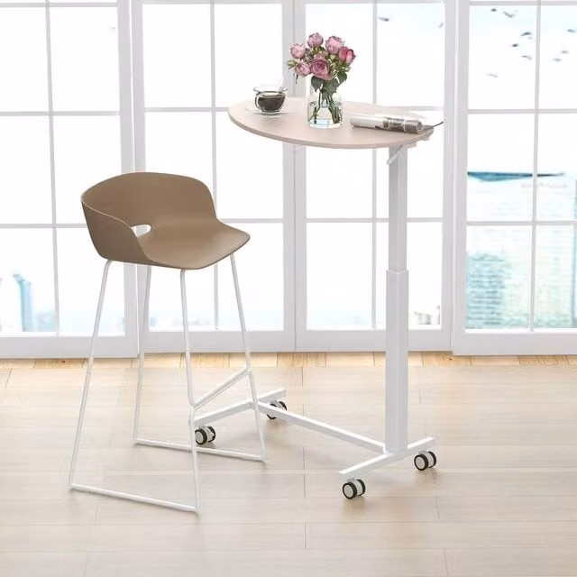 FORGEVIO Mobile Standing Desk with Pneumatic Lift and Castors, White