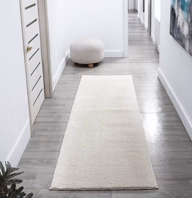 Desire Rugs Plain Modern Rectangular Area Rug, Beige and White, W: 60 cm, L: 200 cm