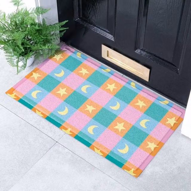 Artsy Mats Elizabeth Olwen Crescent and Stars Indoor/Outdoor Doormat, Blue, W/D/H: 70 x 40 cm
