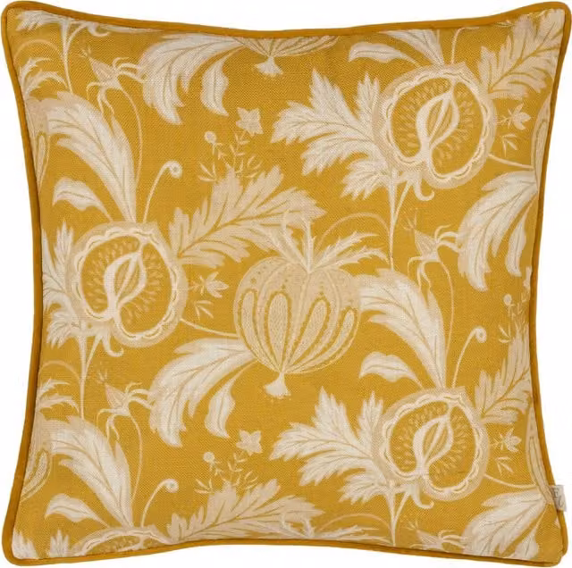 Chatsworth Heirloom Piped Square Cushion in Saffron Yellow with Polyester and Feather Filling