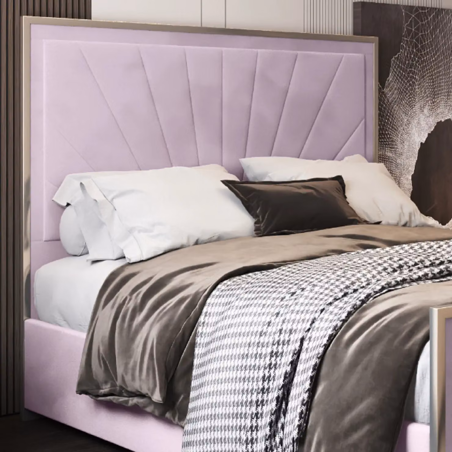 Casani Roxy Upholstered Soft Velvet Metal Bed Frame in Pink, W/D/H: 180 x 200 x 137 cm – 2