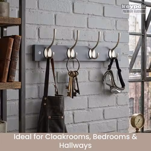 Keypak Victorian Wall Mounted Coat Rack with 4 Nickel Hooks in Grey Wood – 2